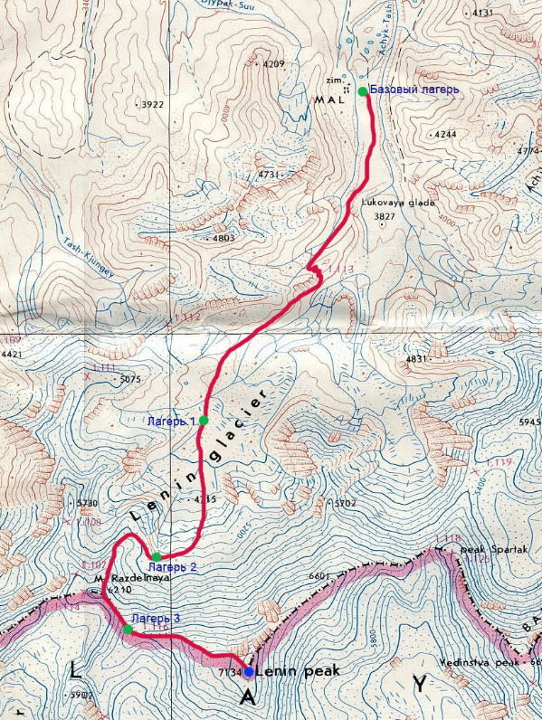 пик Ленина карта маршрута восхождения