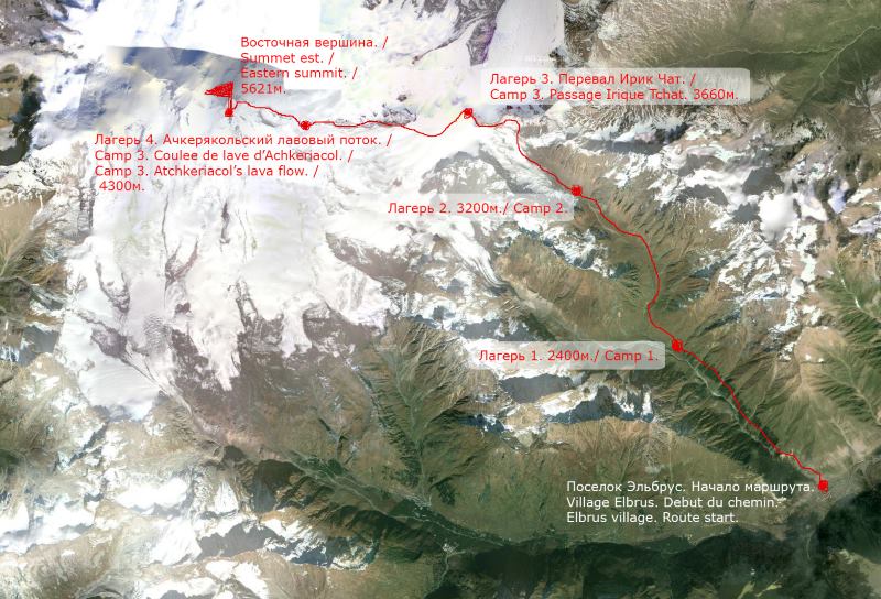восхождение на Эльбрус с востока, карта