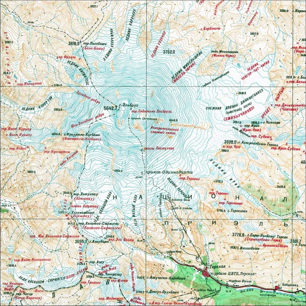 Карта маршрутов на Эльбрус