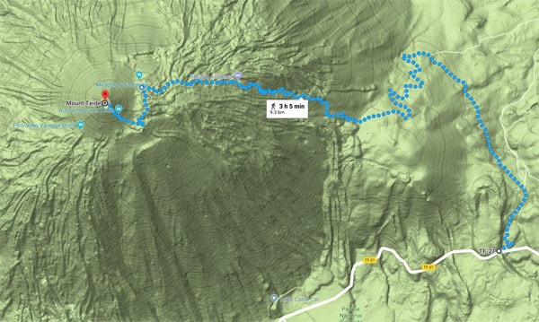 карта маршрута восхождения на вулкан Тейде