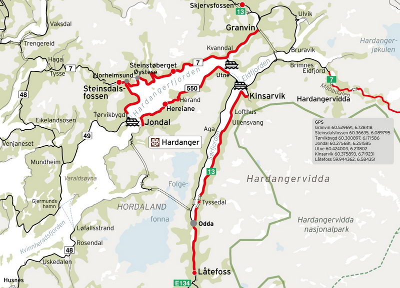 туристические маршрут Хардангер в Норвегии